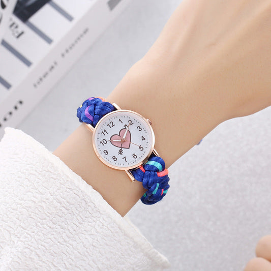 Koreanischen Stil Macaron Farbe Farbe handgemachte geflochtene Armband Pfirsich Herz Uhr