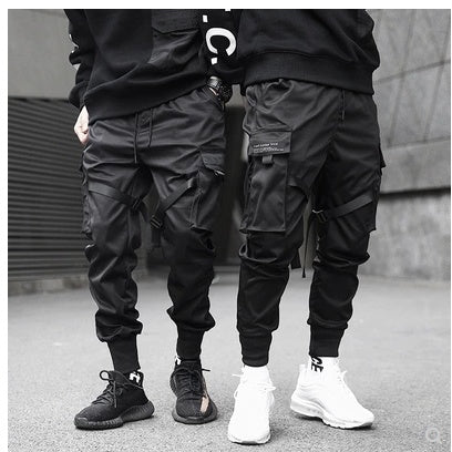 Heißer Verkauf Männer Schwarz Hip Hop Cargo Hosen Elastische Taille Jogger Hosen Jogginghose Taschen Voller Länge Casual Mode