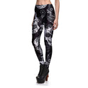 Women's Breathable Sports Print Black And White Skull Leggings