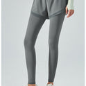 Elastic High Waist Anti-exposure Fake Two Pieces Mesh Leggings