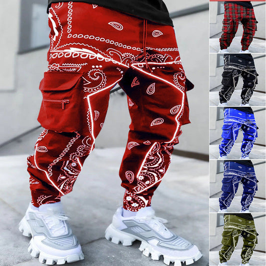 Herrenhose mit Print, lockere Pumphose, lässige Haremshose mit weitem Bein