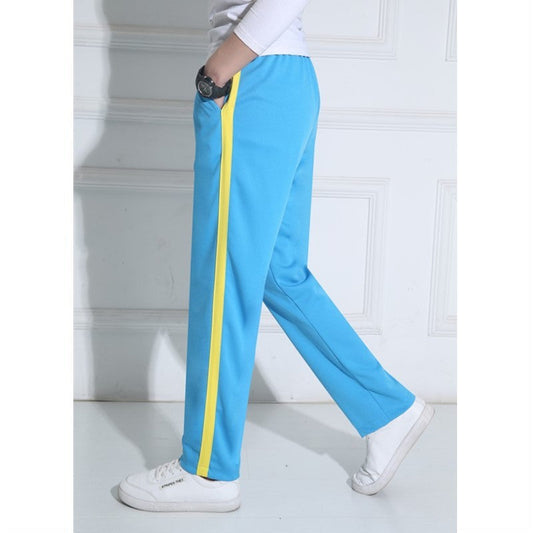 Blaue breite gelb gestreifte Schuluniformhose Dunkelblau One Wide