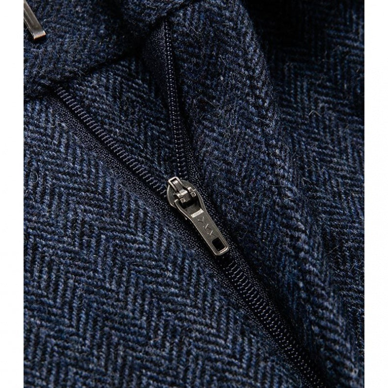 Slim-Fit-Hose aus Tweed-Wolle mit Fischgrätenmuster