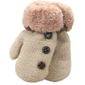 Cute Solid Color Knitted Velvet Gloves With Small Buttons