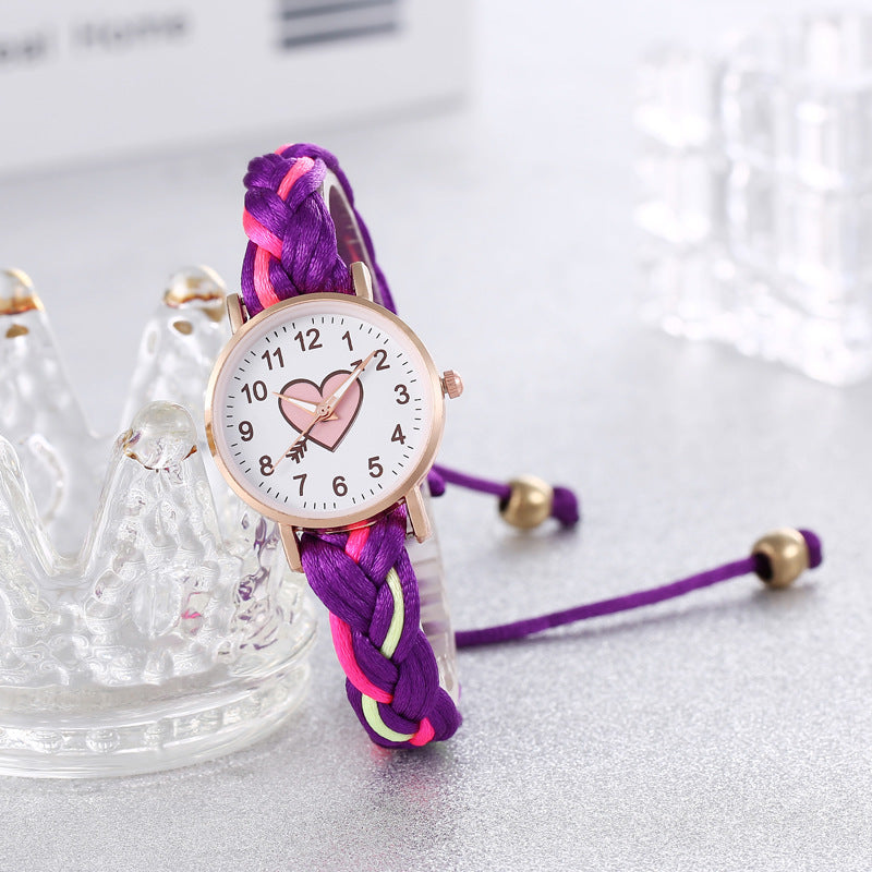Koreanischen Stil Macaron Farbe Farbe handgemachte geflochtene Armband Pfirsich Herz Uhr
