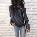 Women's Slanted Collar Strapless Lantern Sleeve T-shirt Bat Top