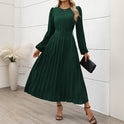 Women's Dress Long Sleeve Pleated Round Neck