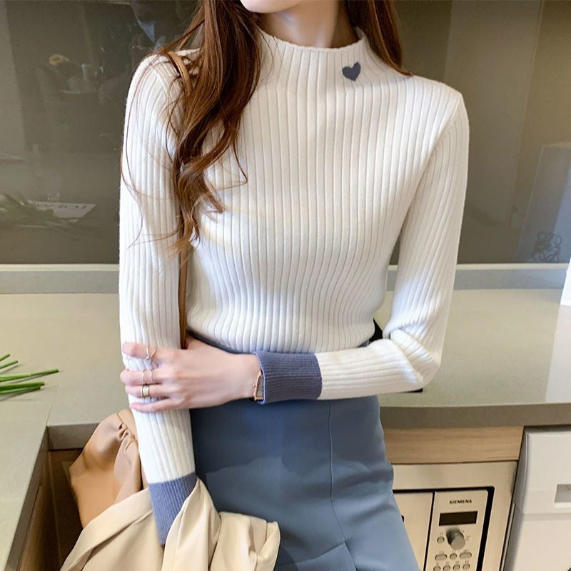 Slim-Fit Slimming Bottoming Shirt Vielseitiger Strickpullover mit halbhohem Kragen