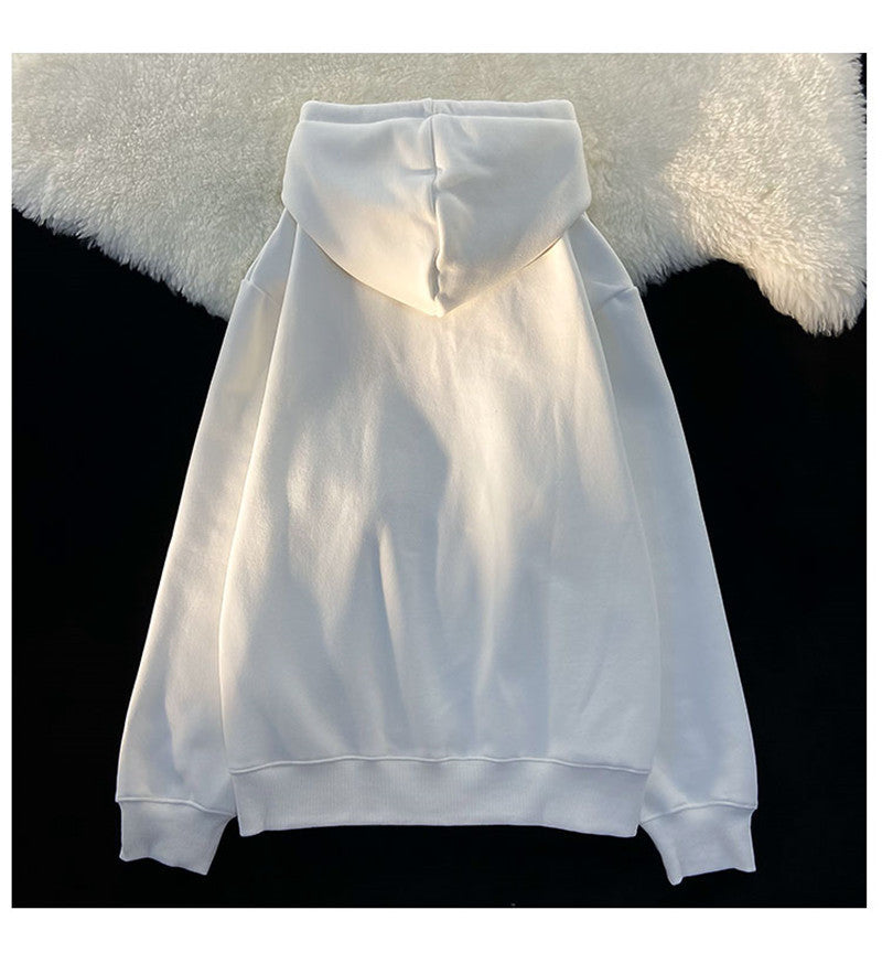 Amerikanischer Hiphop-Bär-Kapuzenpullover für Damen im Herbst und Winter im koreanischen Stil, lockere High Street, Übergröße, Retro-BF-Preppy-Style-Oberteil
