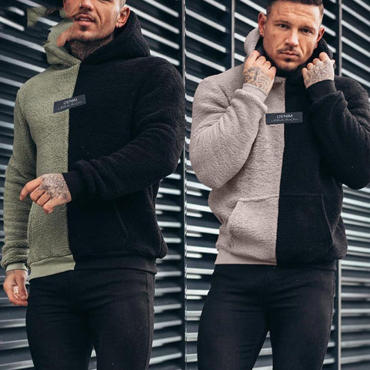Neu Spleißen Einfarbig Mit Kapuze Plüsch Casual Pullover Herren Top