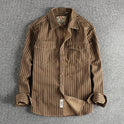 American Retro Trend Stripes Men's Long-sleeved Shirt Woven Cotton Washed Comfort And Casual Overalls