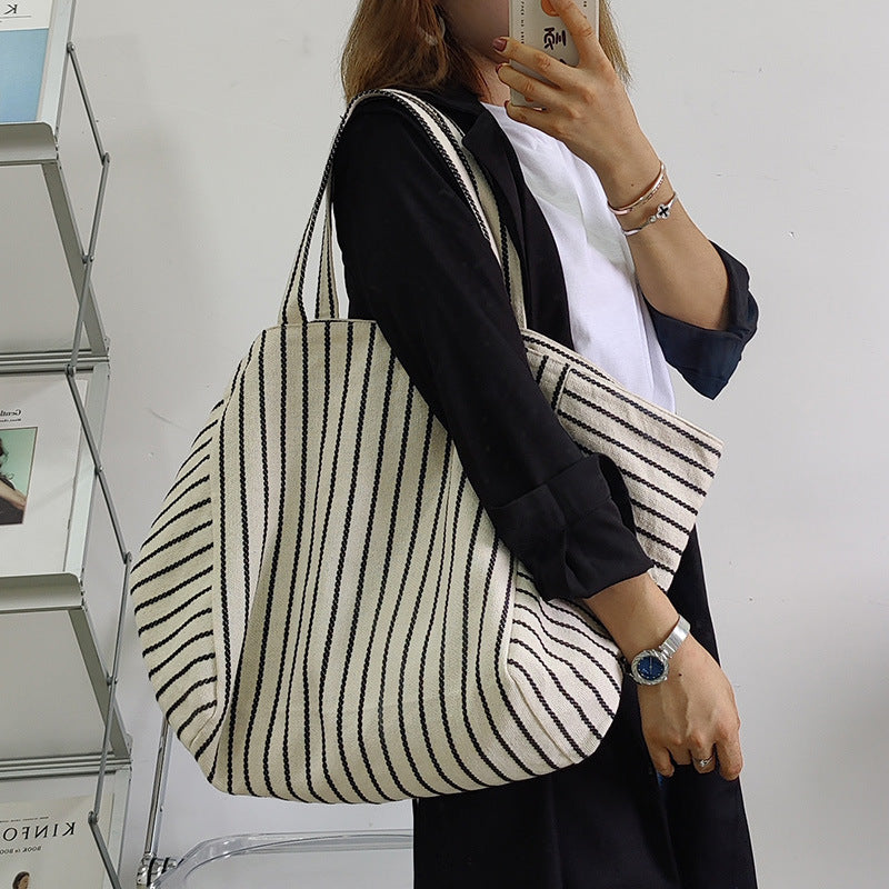 Canvas Tasche für Frauen Ins Schulter große Kapazität Leerlauf Stil gestreifte Mode