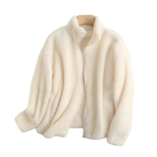 Damen Plüsch Fleece Reißverschlussjacke Langarm