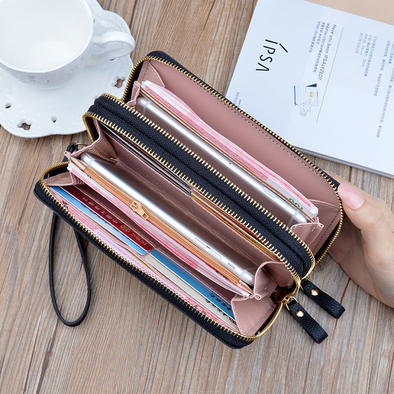 Neue Geldbörse Damen Lang Doppelreißverschluss Clutch