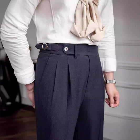 Neue Sommer Herren Anzughose mit hoher Taille und gerader Passform