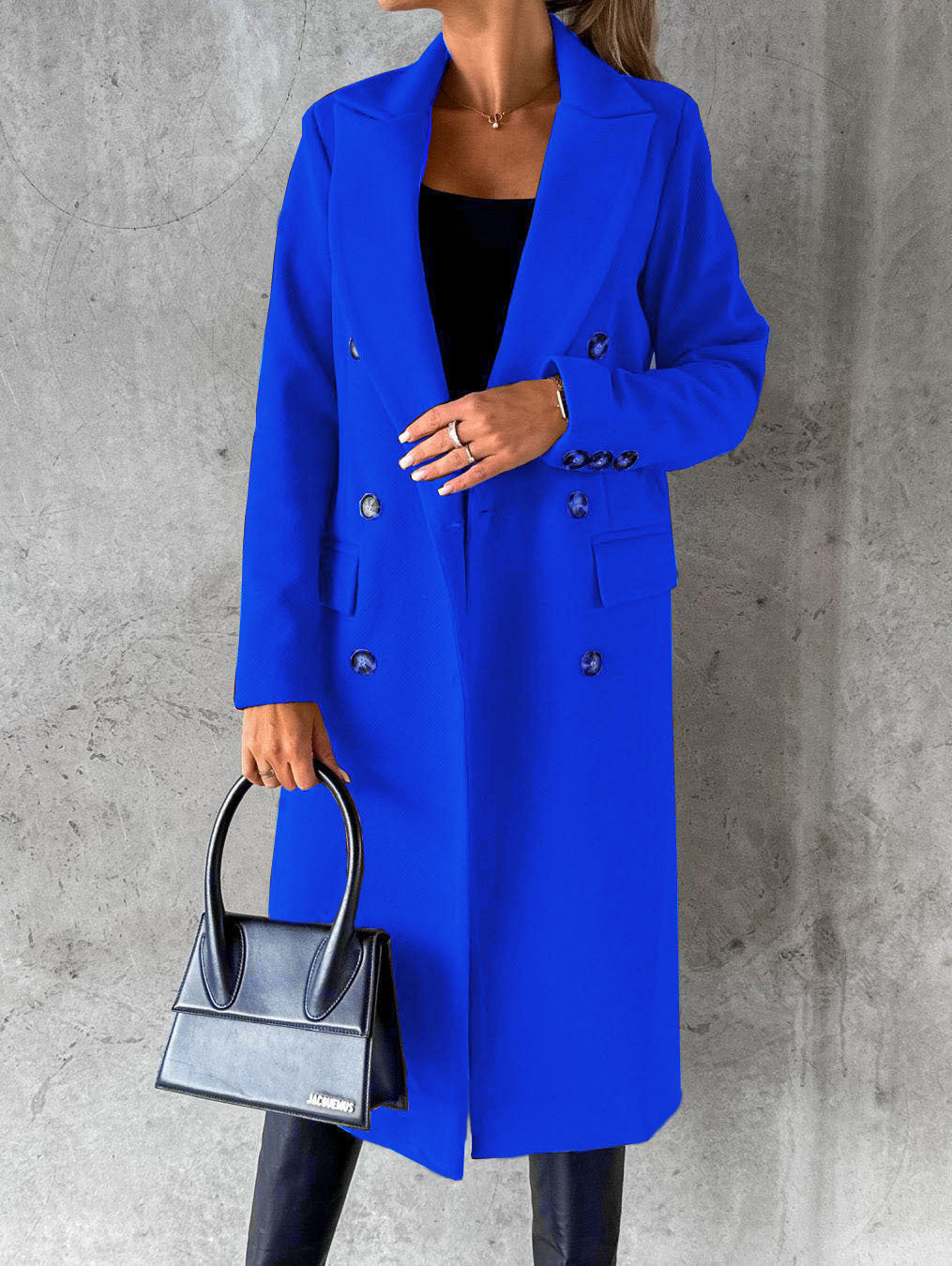 Langarm Revers Mantel Winter Mode Solide Zweireiher Schlank Lange Jacke Damen Kleidung