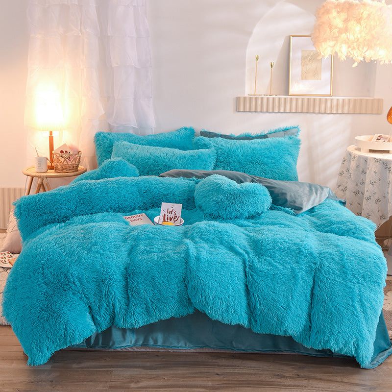 Luxuriöser, dicker Fleece-Bettbezug, Queen-Size-Bett, warmer Winterbettbezug, Kissenbezug, flauschiger Plüsch, zottelige Bettwäsche, Bettwäscheset, Winterkörper, warm halten