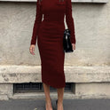 Autumn New Polo Collar Long Sleeve Slim Fit Sheath Dress