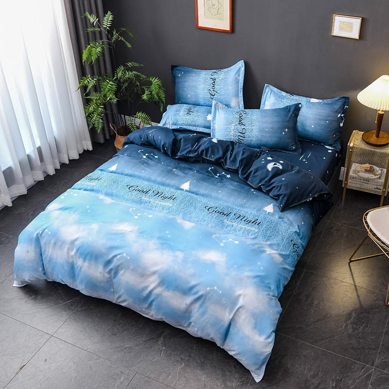 Vierteiliges Bettset Blue Night Sky Bettlaken Bettbezug Einzelbett Doppelbett