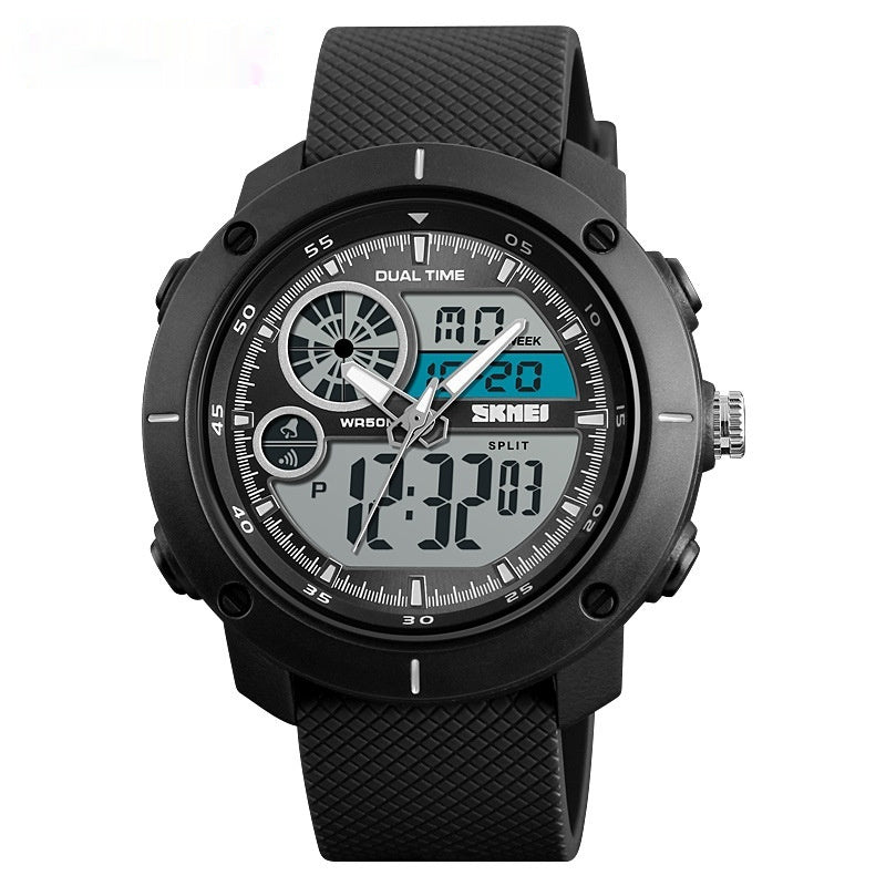 Wasserdichte Uhr mit Doppelanzeige, Outdoor-Sport, Student, Doppelzeitkalender, Chronograph, elektronische Uhr