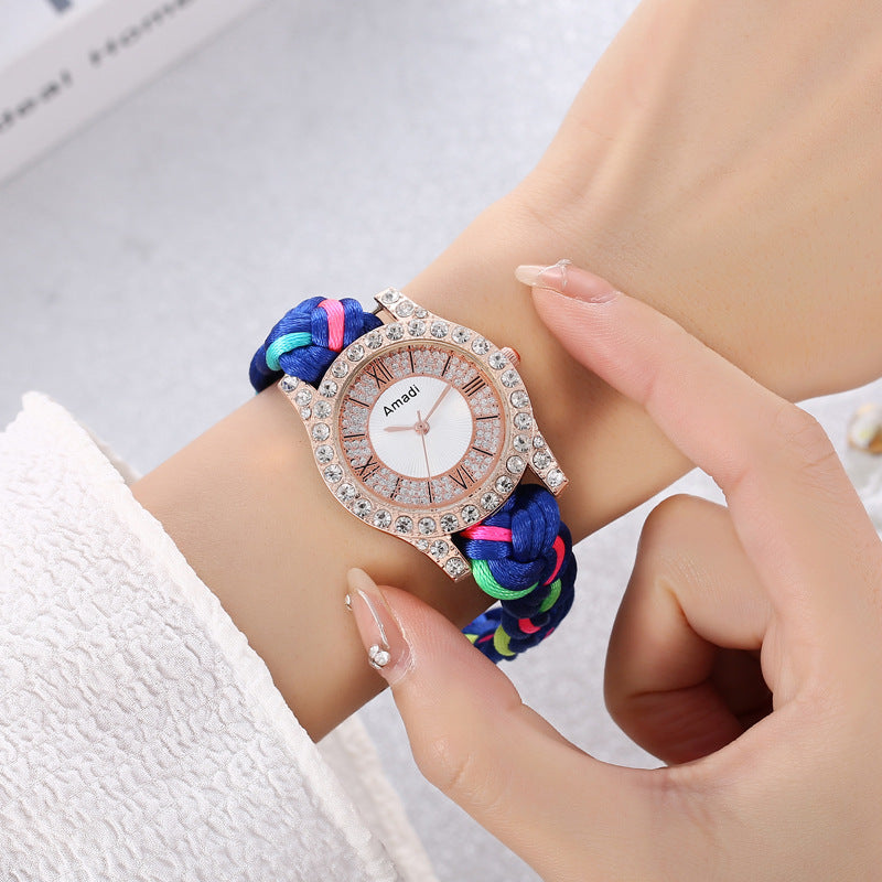 DIY handgewebte Armbanduhr in Macaron-Farbe