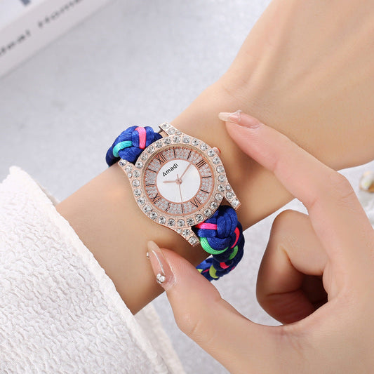 DIY handgewebte Armbanduhr in Macaron-Farbe