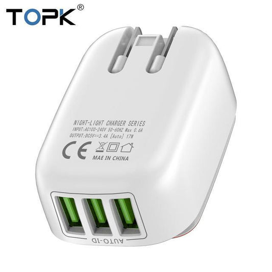 3-Port-Telefonladegerät mit dimmbarem Nachtlicht