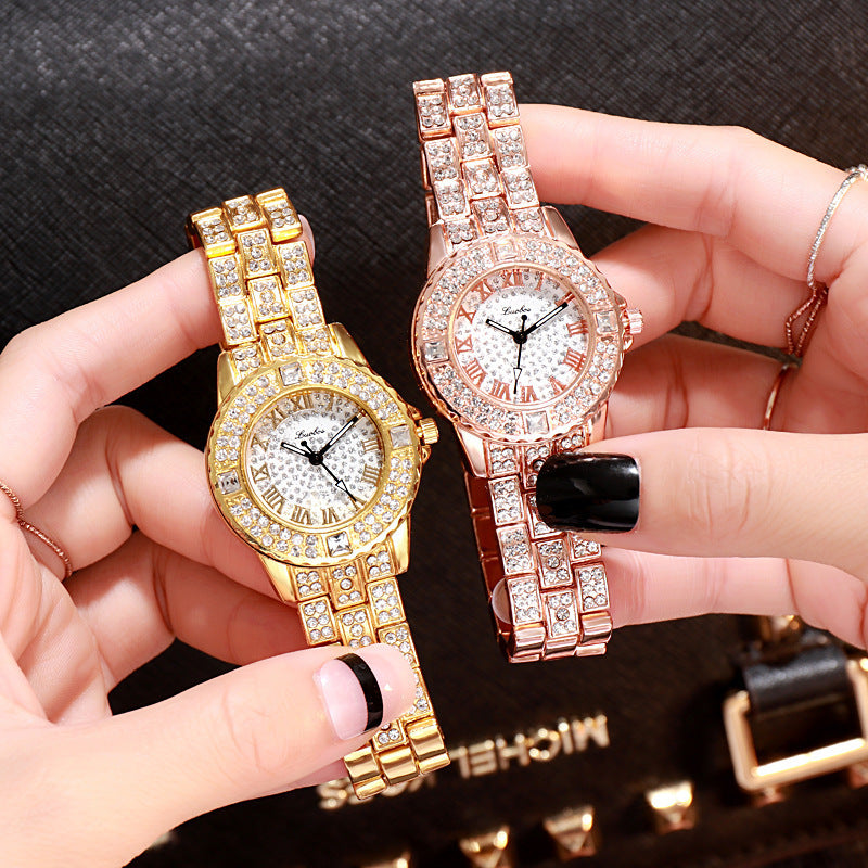 Damenmode Einfache Strass Legierung Quarzuhr