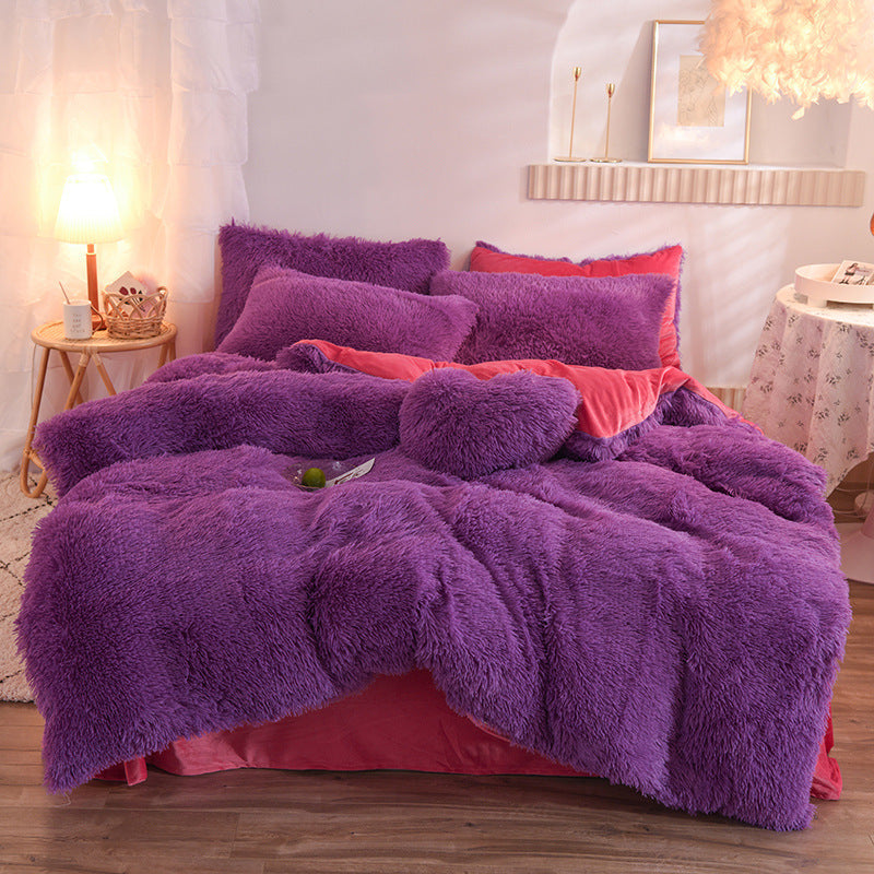 Luxuriöser, dicker Fleece-Bettbezug, Queen-Size-Bett, warmer Winterbettbezug, Kissenbezug, flauschiger Plüsch, zottelige Bettwäsche, Bettwäscheset, Winterkörper, warm halten