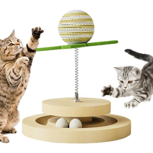 Katzenspielzeug mit Federn, natürliches Sisal-Kratzkissen, Kätzchen-Interaktives Spielzeug mit Kugelbahn, Federball, automatisches Katzenspielzeug für den Innenbereich
