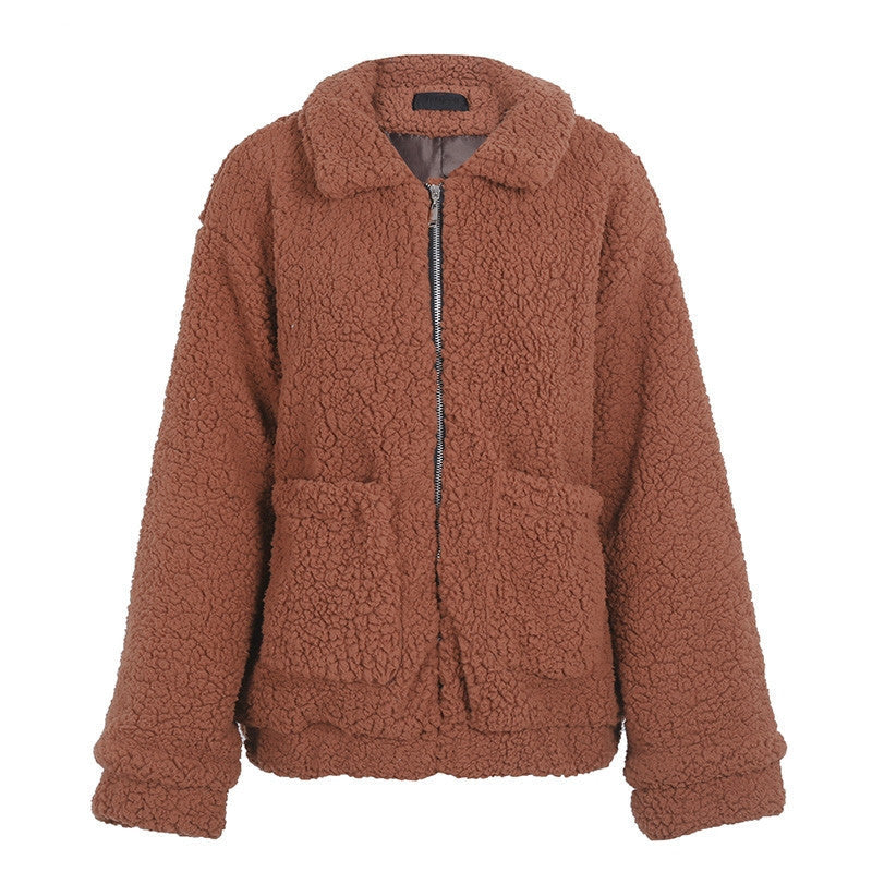 Faux Lammwolle übergroße Jacke Mantel Winter schwarz warme haarige Jacke Frauen Herbst Oberbekleidung