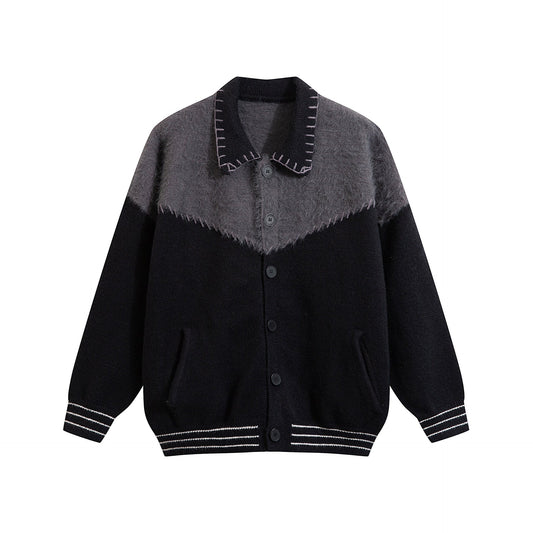 Farbkontrast Patchwork Cardigan Strickmantel Herren Lockerer Freizeitpullover