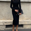 Autumn New Polo Collar Long Sleeve Slim Fit Sheath Dress