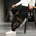 Neu Herrenhose im chinesischen Stil mit Aufdruck, lockere Hose mit weitem Bein, Übergröße