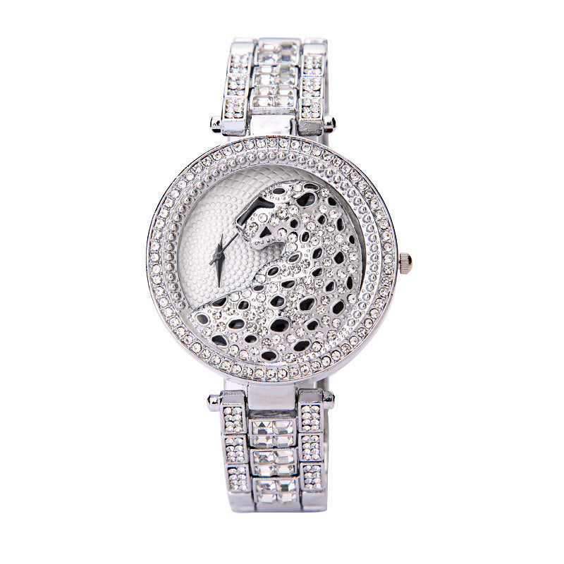 Damenuhr mit dreidimensionalem Diamant-Leopardenmuster