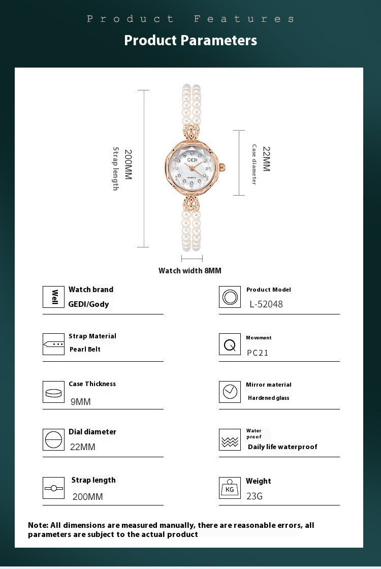 Nischen-Kreative und leicht luxuriöse Armbanduhr mit Perlenarmband für Damen