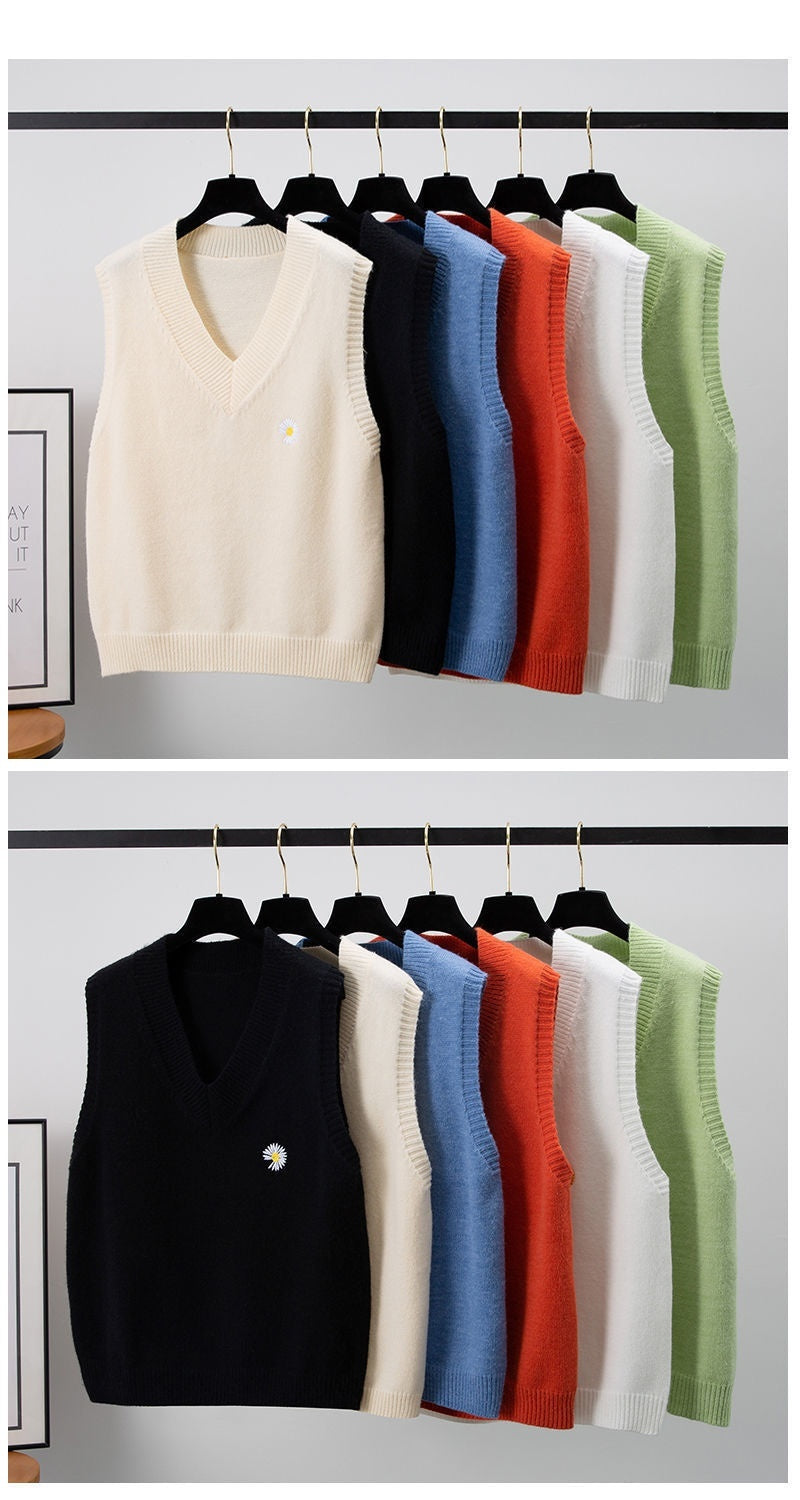 Lockere V-Ausschnitt Kurze ärmellose Weste Pullover Oberbekleidung Strickweste