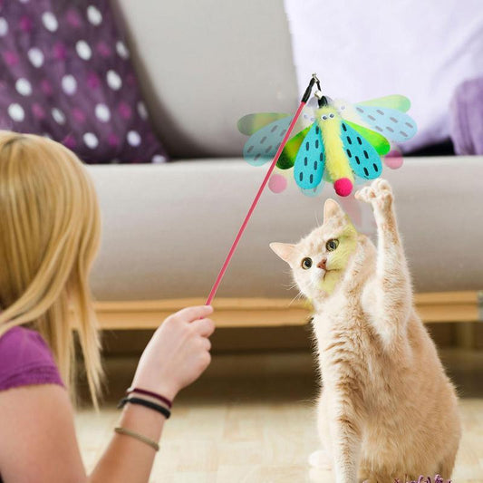 Katzenstab-Spielzeug, Kätzchenspielzeug mit Glöckchen, Libelle, Katzenstab-Spielzeug, interaktives Haustier-Spielspielzeug, Katzen-Teaser-Stab für Hauskatzen zum Spielen