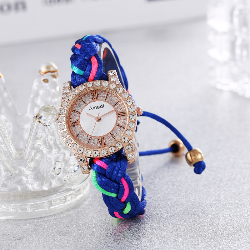 DIY handgewebte Armbanduhr in Macaron-Farbe