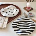 Wave Breakfast Plate Dots And Stripes Irregular Underglaze Porcelain Dessert Plate