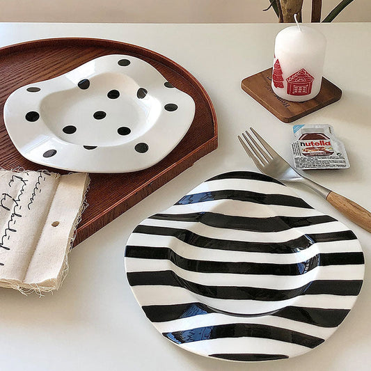 Wave Breakfast Plate Dots And Stripes Irregular Underglaze Porcelain Dessert Plate