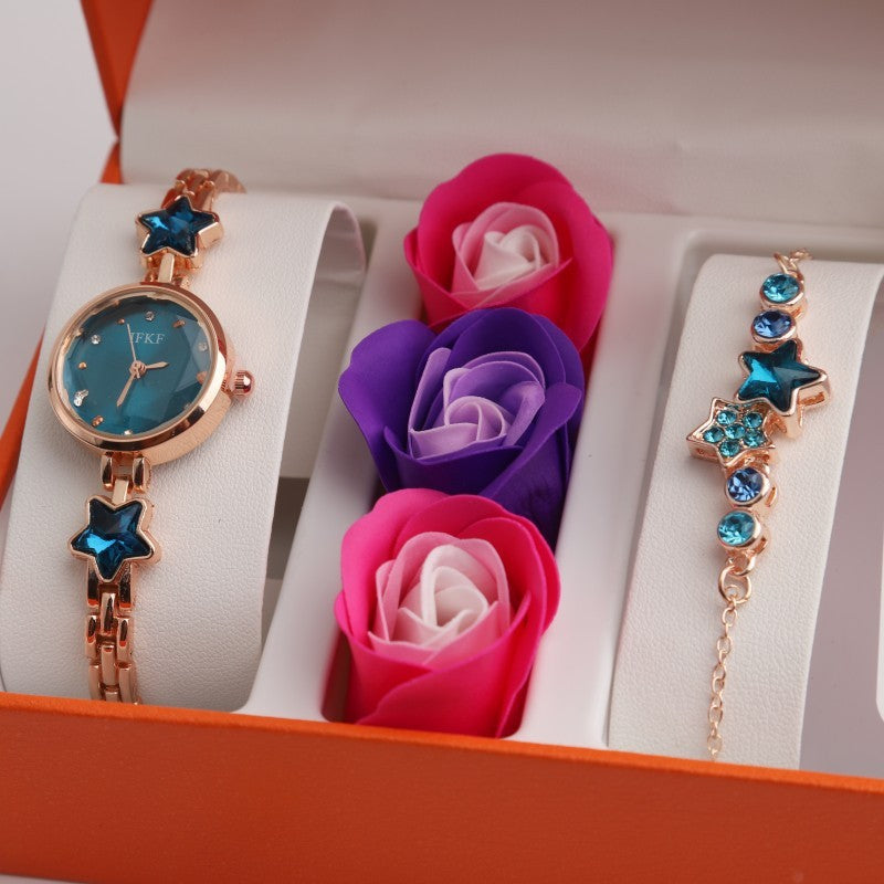 Valentinstag Feine Geschenke Frauen Rose Geschenk-Box Uhr Armband Parfüm Exquisite Set Quarz Armbanduhr