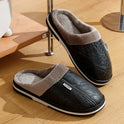 PU Leather Big Sizes Slippers Indoor Waterproof Fur Flat
