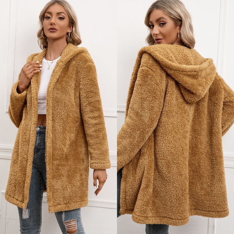 Trenchcoat aus Midi-Cardigan aus Lammwolle mit Kapuze