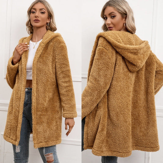 Trenchcoat aus Midi-Cardigan aus Lammwolle mit Kapuze