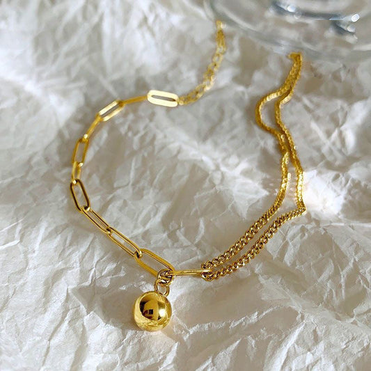 Fußkettchen Damen Kleine goldene Kugeln Titanstahl