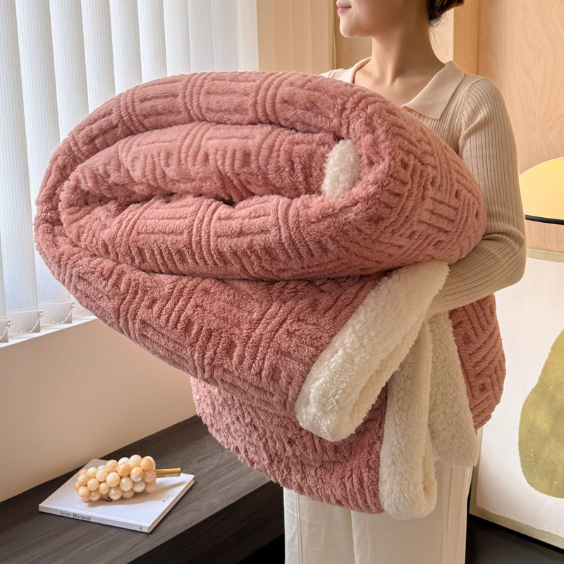 Doppellagige, dicke, warme Decke aus Jacquard-Lammwolle
