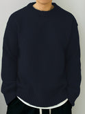 Einfarbiger locker gestrickter Pullover Freizeit im japanischen Stil Retro Langarm Rundhalspullover Herren