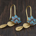 Elegante Lotus Wassertropfen Damen Vintage Seide Burnt Blue Ohrringe