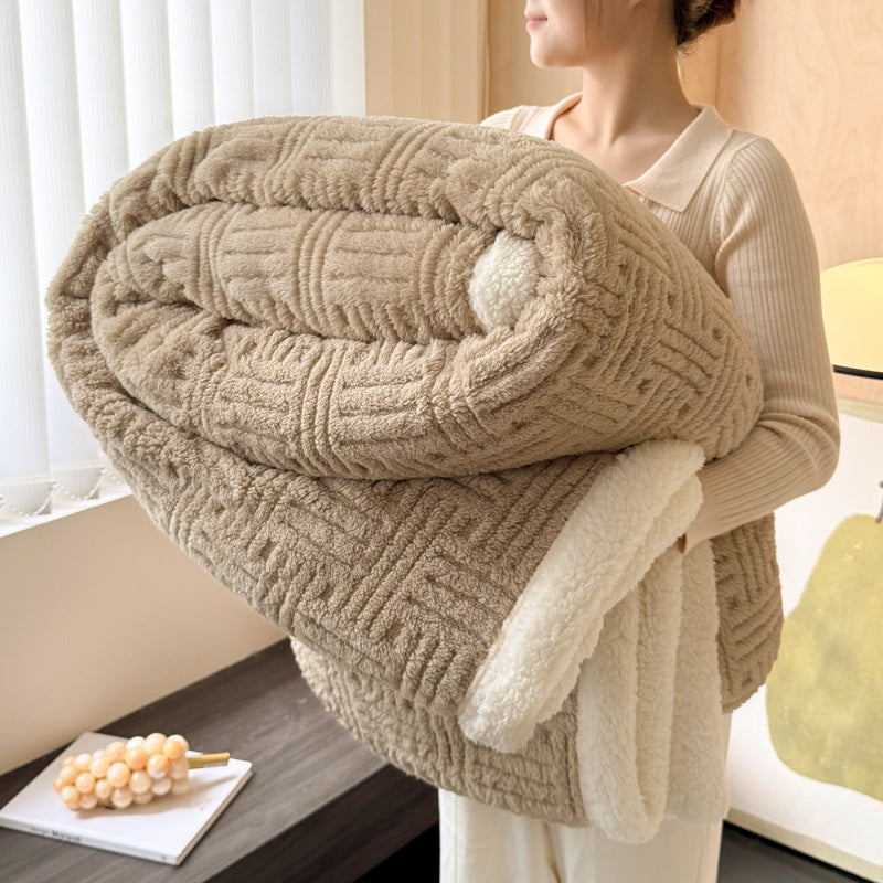 Doppellagige, dicke, warme Decke aus Jacquard-Lammwolle
